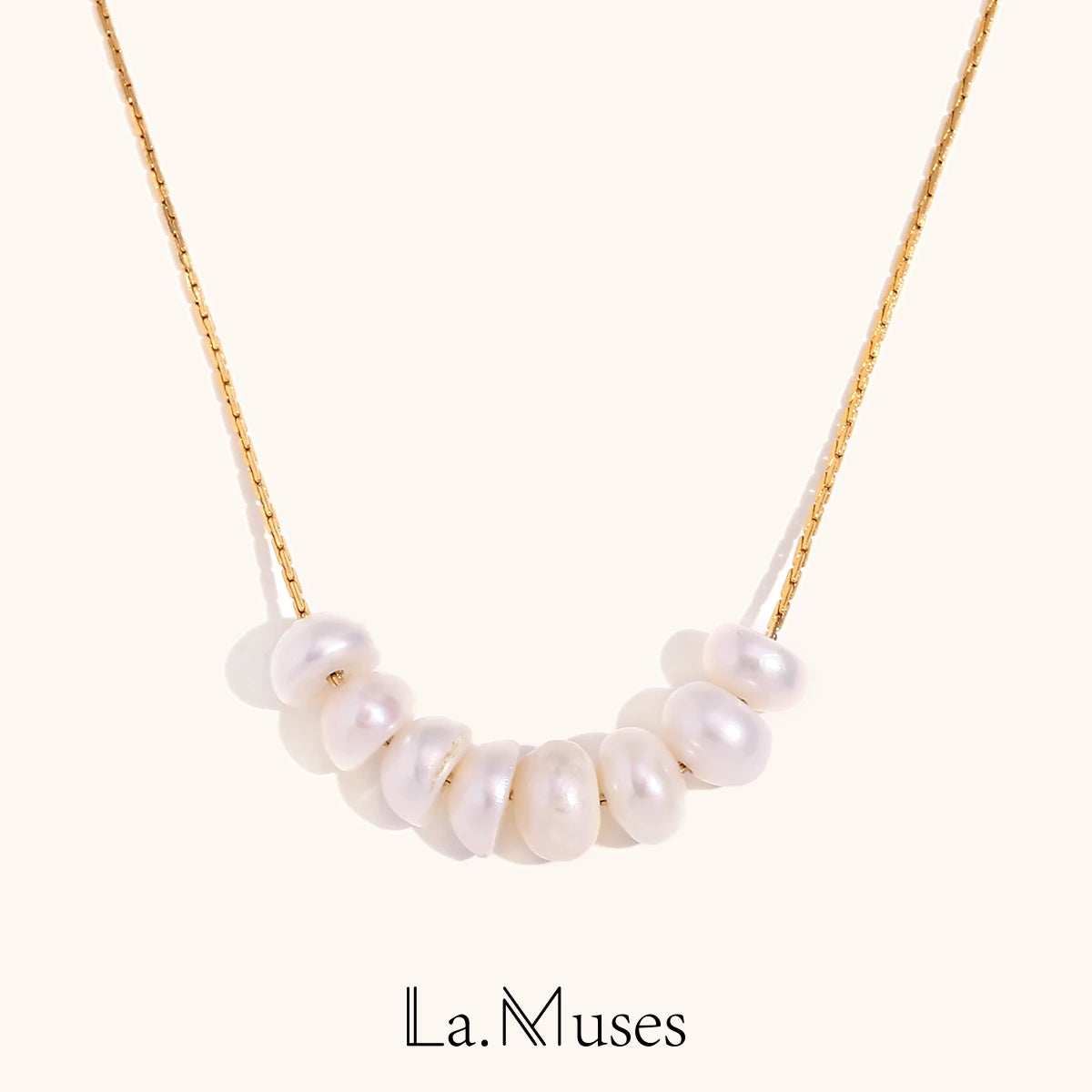 La.Muses Natural Pearl Beads Chic Elegant Exquisite Necklace Thin Chain Stainless Steel Minimalist Charm Collar Jewelry Women