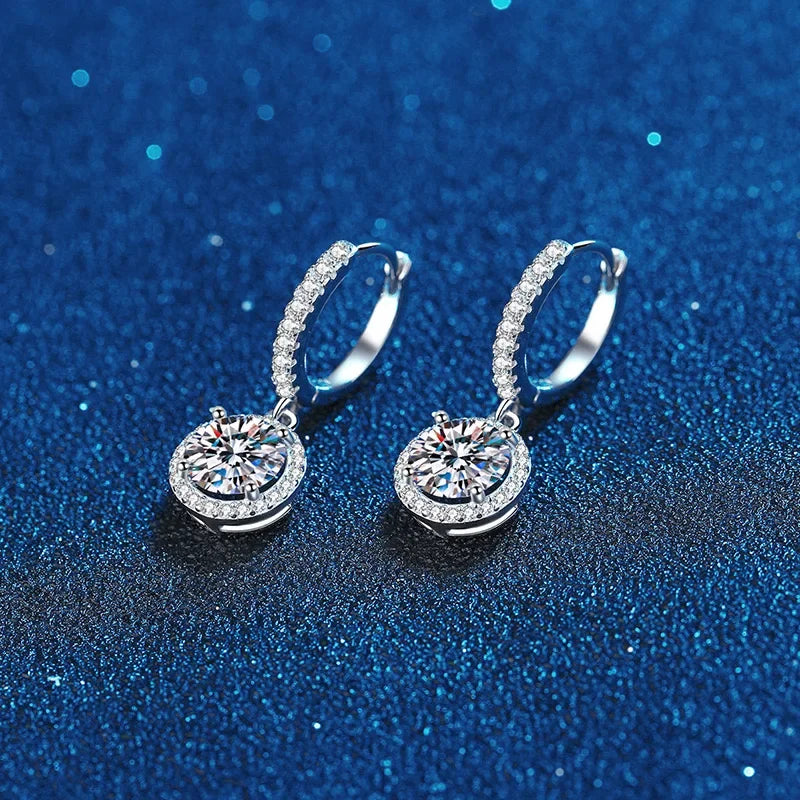 925 Sterling Silver 1 Carat Moissanite Round Earrings Engagement Wedding Daily Work Party Travel Luxurious Gift For Women